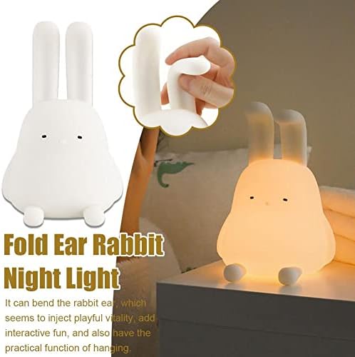 Hajtogatott Fül Nyúl Alszik Lámpa Érzékelő Nyúl Éjszakai Fény USB Újratölthető Szilikon Baba Nyuszi a
