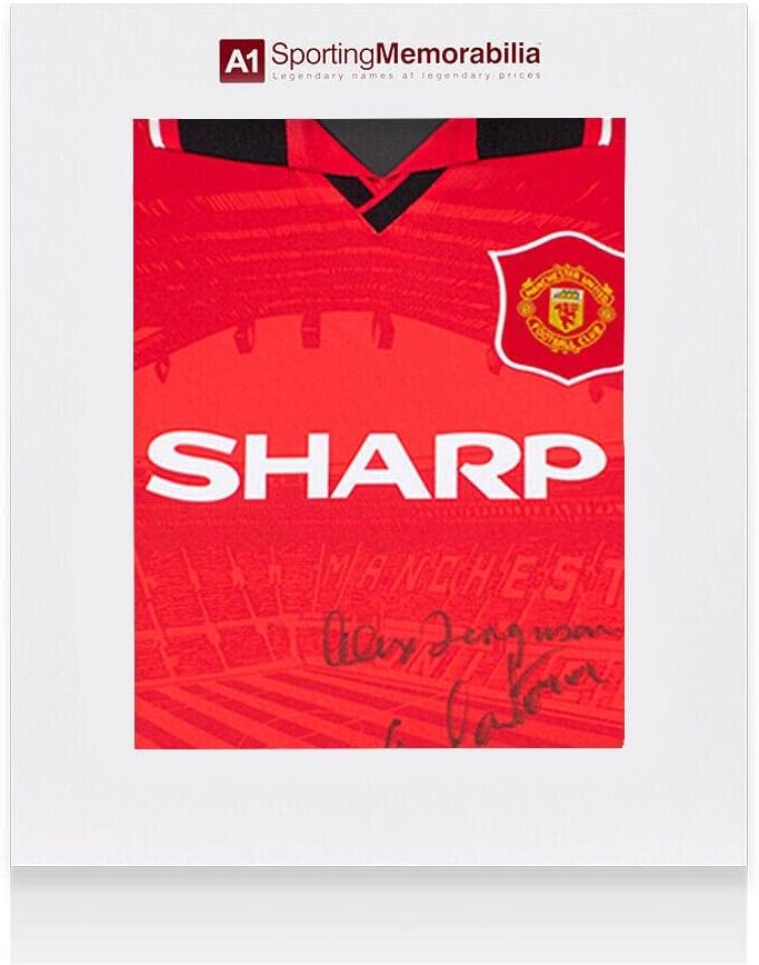 Sir Alex Ferguson & Eric Cantona Kettős Aláírt A Manchester United Póló - 1996, Hom - Dedikált Foci Mezek