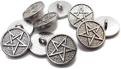 10pc Pentagram vagy Ötágú Gombok Antik Ezüst színű, Kerek Varrás Fém Minta Faragott 16mm