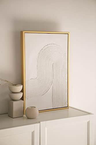 TheNamiCollection Keretes vakolat wall art - fehér mintás 3D-s festményt, arany keretben | Esztétikai