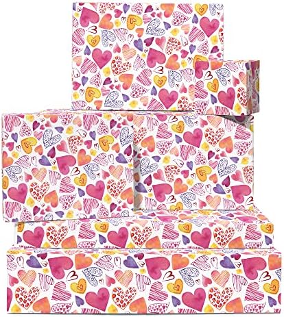 KÖZPONTI 23 Szép Csomagolópapír - 6 Lap Rózsaszín Ajándék Wrap - Szívek Csomagolópapír - Valentin Csomagolópapír