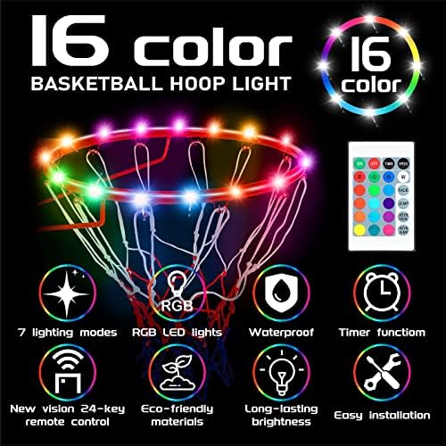 DONBODUX LED kosarán Fények Felni-Távirányító Kosárlabda Fények Felni,16 Szín Változás egyedül,Vízálló,világít