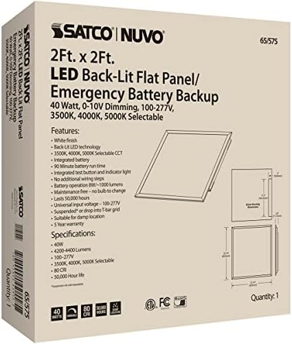 Nuvo Világítás 65-575 2x2 LED-EM Háttérvilágítású 40 100-277V >80 3500K/4000K/5000K 4200~4400 50K