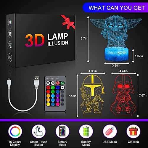 3D-s Illúzió Éjszakai Fény Gyerekeknek, 3 Minta & 16 Színű Dekor Lámpa Távirányító, Star Wars Kreatív