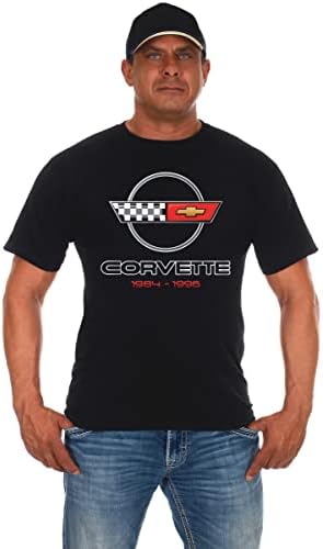 NP DESIGN CSOPORT Férfi Chevy Corvette T-Shirt C4 Sorozat Logó Fekete Legénység Nyak Póló