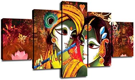 Dekoráció Falra Radha Krisna Képet Klasszikus Festmény, 5 paneles Vászon Wall Art Nappali Dekorációk Poszter