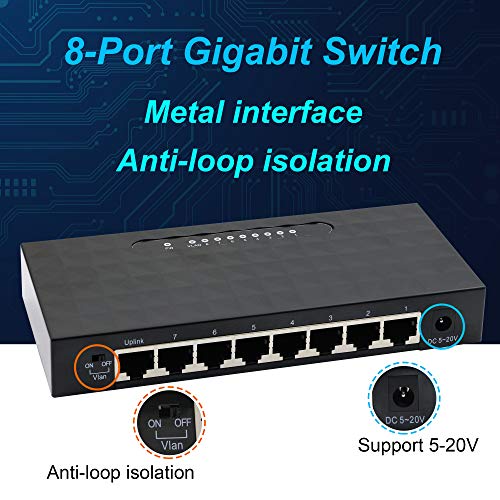 8 Port Gigabit Switch，Nem menedzselhető 10/100/1000Mbps Hálózat Ethernet Hub Elosztó,Plug and Play,Csendes