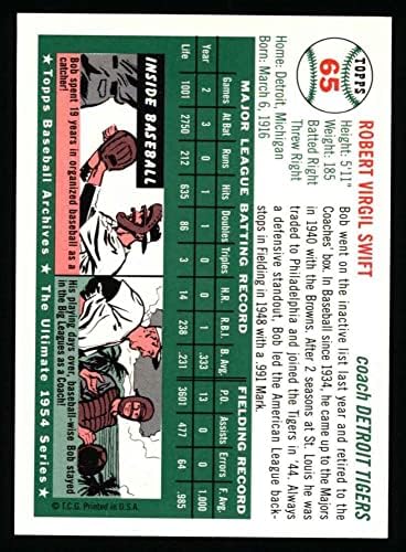 1954 Topps 65 Bob Swift Detroit Tigers (Baseball Kártya) NM/MT Tigrisek