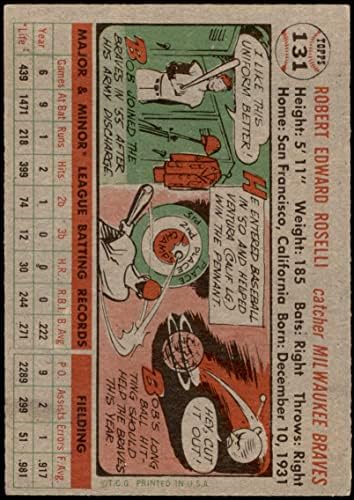1956 Topps 131 GRY Bob Roselli Milwaukee Bátrabbak (Baseball Kártya) (Szürke Vissza) EX Bátrabbak