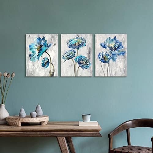 nyári dallam Absztrakt Virágos Vászon Wall Art: Modern Szürke Kék Virágos Képet, Akvarell Teal Lotus Festmény