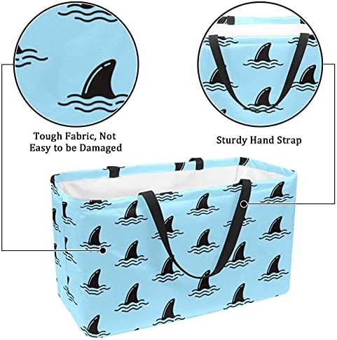 50L Bevásárló Táskák Óceán Kék Cápa Összecsukható Bevásárló Doboz Bevásárló Táska fogantyúval, Újrahasznosítható