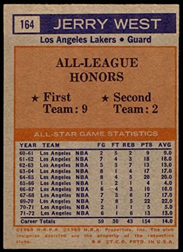 1972 Topps 164 NBA All-Star - 1 Csapat Jerry West Los Angeles Lakers (Kosárlabda Kártya) VG Lakers WVU