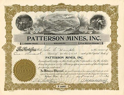 Patterson Bányák, Inc. - Raktáron Bizonyítvány