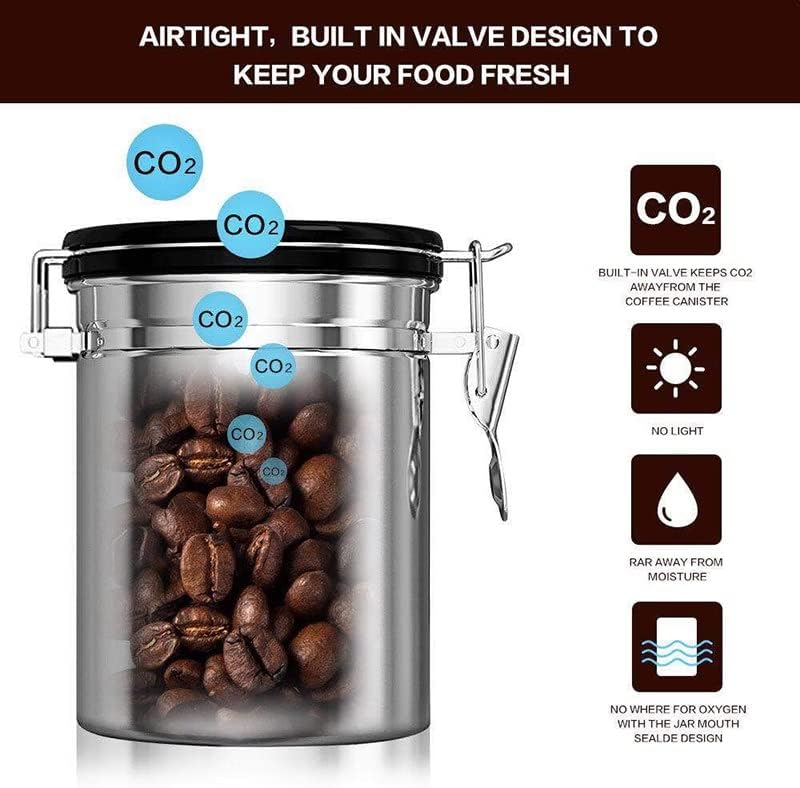 DSFEOIGY Légmentes Kávé Tartály - Rozsdamentes Acél CO2-Szelep-Tároló Tartály a Scoop - Tartja A Kávét,