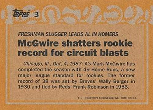 1988 Topps 3 Mark McGwire RB Újonc Homer Rekord Nem fehér folt