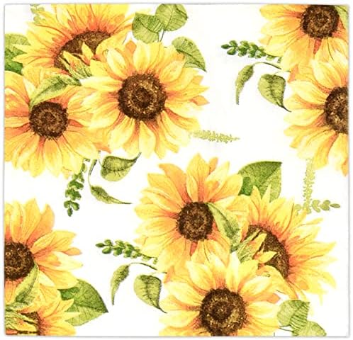 100 Virágos Napraforgó Koktél Ital, Szalvéták, Eldobható Papír Tavaszi Sárga Napraforgók Desszert Szalvéta