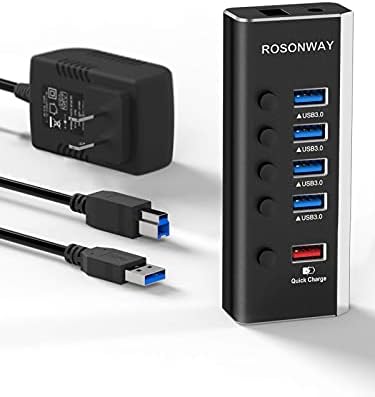 Tápellátással rendelkező USB Hub Rosonway Alumínium 5 portos USB Hub Bővítő 4 USB 3.0 Adatok Portok, 1