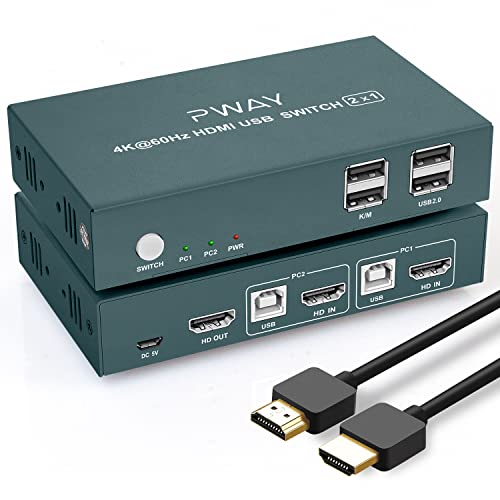 KVM Kapcsoló HDMI 2 Port, Ultra HD-4K@60Hz KVM HDMI 2 USB 2.0 Port, Támogatása, Gyorsbillentyűk Kapcsoló,