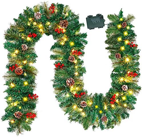 Juegoal 9FT Karácsonyi Koszorú, Előre világít Mesterséges Karácsonyi Koszorú Dekoráció, Növényzet, a Bogyók