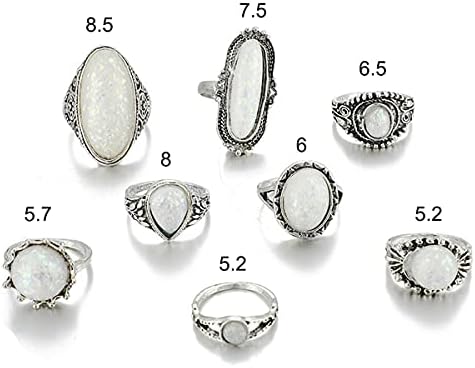 Xerling 8db Trendi Nők Csülök Gyűrű Készlet Drágakő Ovális Opál Ujj Gyűrű Csomag Lányok Punk Gótikus Retro