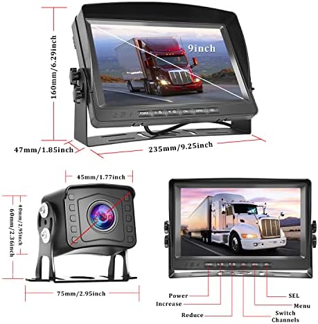 2 Osztott Képernyő Jármű Biztonsági Kamera Monitor Készlet 9 inch AHD 1080P Vezetékes RV Biztonsági Kamera