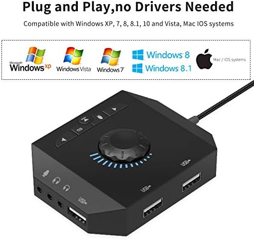 USB Hub Audio Adapter, Tendak Külső hangkártya 3,5 mm-es Fejhallgató-Mikrofon Jack, Hangerő-szabályozás