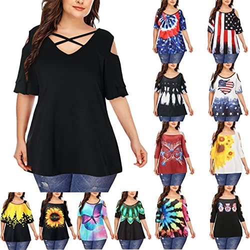 ticcoy Plus Size Pólók Női Nyári Rövid Ujjú Sleeve Póló Divatos Nyakkendő Festék Nyomtatott Maximum Amerikai