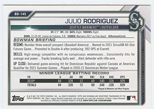2021 Bowman Tervezet BD-145 Julio Rodriguez RC Újonc Seattle Mariners MLB Baseball Trading Card