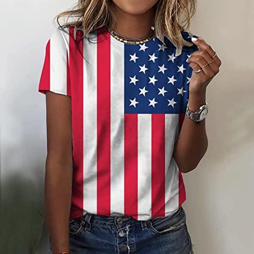 Július 4-Ingek, Női Amerikai Zászló Nyári Rövid Ujjú, V Nyakú Póló Csíkos Tie-Dye Laza Fit Kényelmes Nyaralás