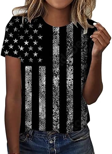 Hazafias Pólók Női USA Zászló Nyári Rövid Ujjú O-Nyakú Póló Csíkos Tie-Dye Laza Fit Alkalmi Party Póló