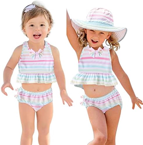 Újszülött Fürdőruhás Lányok Két Darab Fodor Bowknot Csíkos Nyomtatott Fürdőruha Baba Lányok Nyári Bikinis