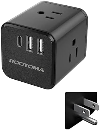 ROOTOMA Csomag, USB C Multi Dugó Aljzat USB Extender, 3 USBs & 3 Üzletekben Fekete, USB C Outlet Hosszabbító,