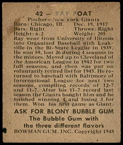 1948 Bowman 42 Ray Poat New York Giants (Baseball Kártya) JÓ Óriások